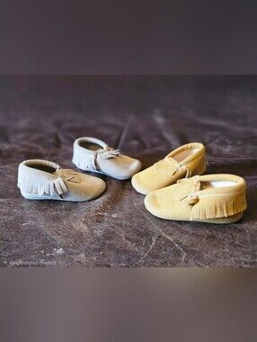 Source Unknown Kids Fringe Moccasins - Tan and Gray